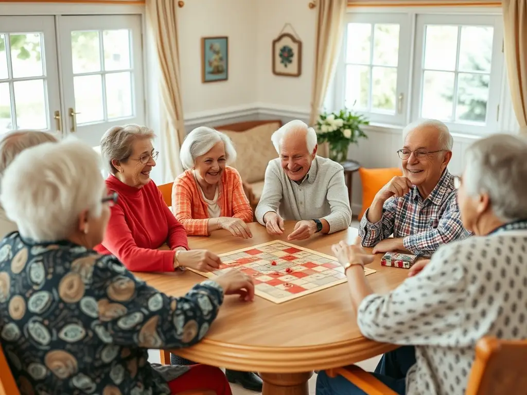 A heartwarming image of seniors enjoying a friendly game of table tennis, emphasizing the social and health benefits of the program.